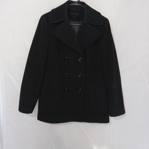 Calvin Klein Double Breasted Peacoat Womens Size 6 Black Wool Blend Long Sleeve